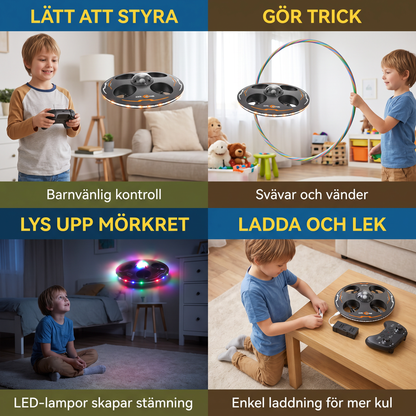 Fjärrstyrd LED-flygande tefat-drönare