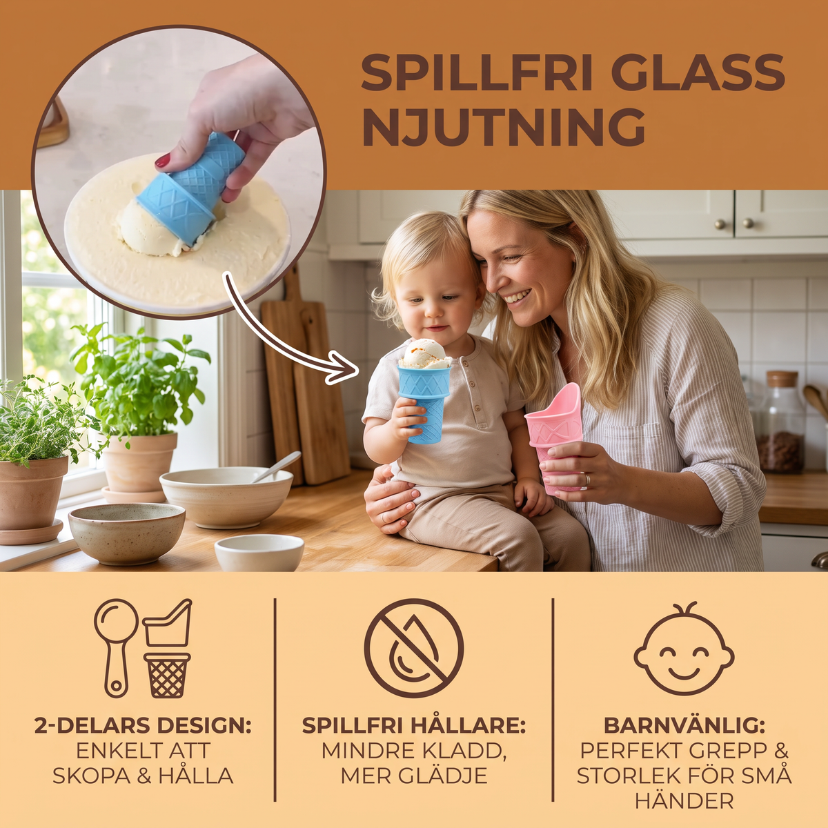 2-delars Glassbägare i Våffeldesign – Spillfri Glasshållare för Barn