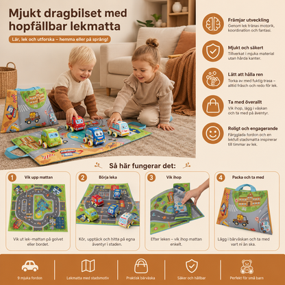 Mjukt dragbil-leksakset med hopfällbar lekmatta och bärväska för småbarn