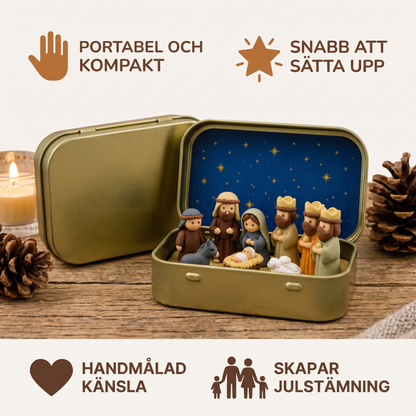 Mini-julkrubba i en ask – handmålat julfigursset