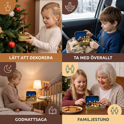 Mini-julkrubba i en ask – handmålat julfigursset
