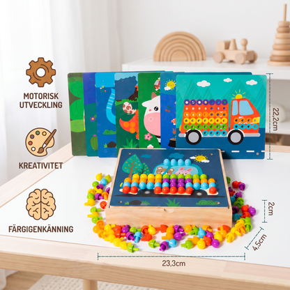 4-i-1 Montessori Sensorisk Reseaktivitetstavla i Trä med Kugghjul och Färgglada Pluggar
