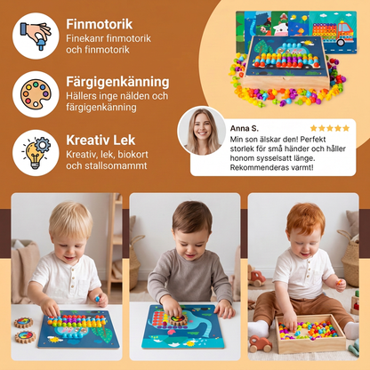 4-i-1 Montessori Sensorisk Reseaktivitetstavla i Trä med Kugghjul och Färgglada Pluggar