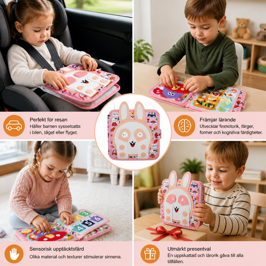 Montessori Sensorisk Aktivitetsbok med Taktila Upplevelser för Småbarn