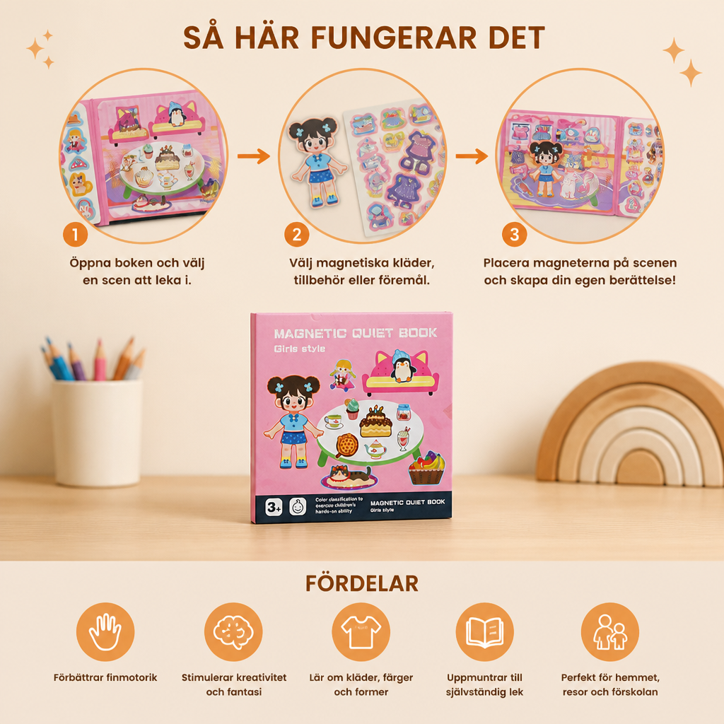 Montessori Magnetisk Tyst Bok – Kreativ Klädpåklädning och Scenlek