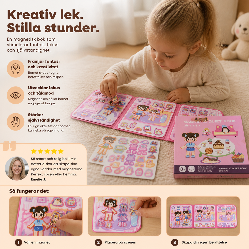 Montessori Magnetisk Tyst Bok – Kreativ Klädpåklädning och Scenlek