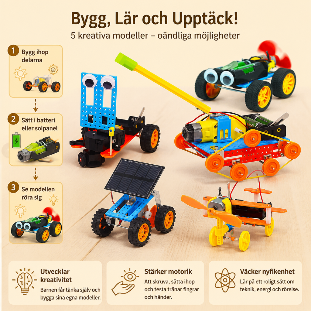 5-i-1 DIY STEM-byggsats med fordon för barn