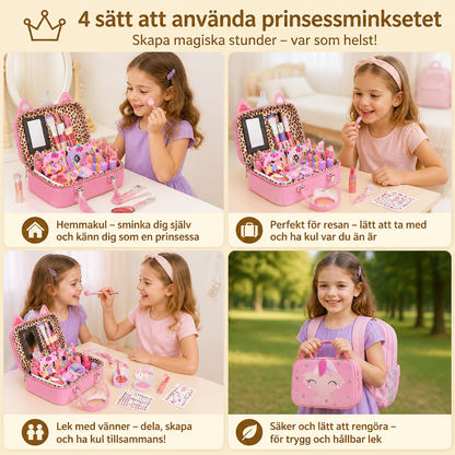 Miljövänligt och lättavtvättbart prinsessminkset för barn med kosmetikväska