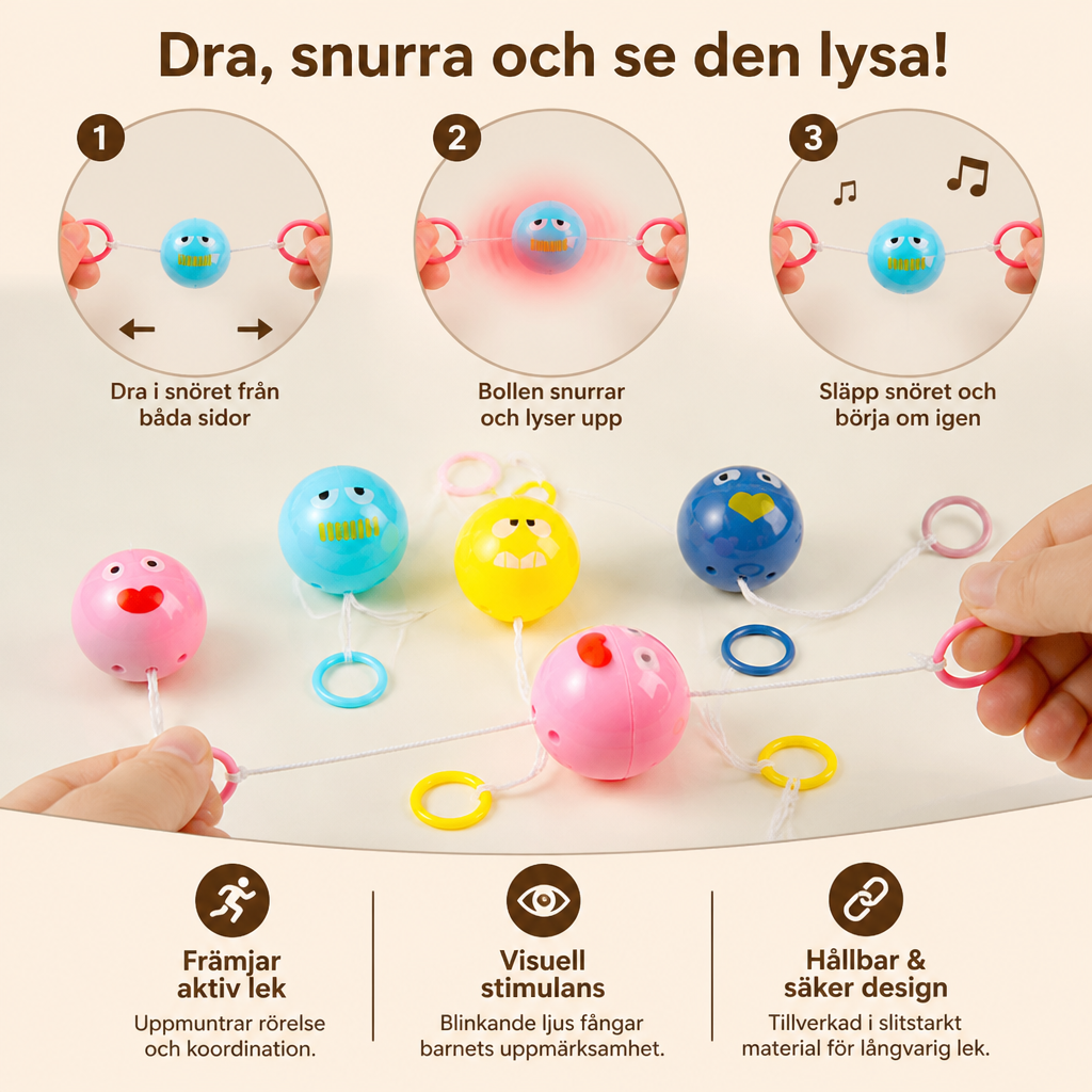 Lysande visslande snurrboll med dragsnöre för barn