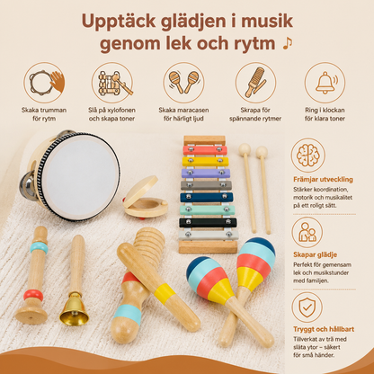 Musikinstrumentset i trä – Montessori-slagverk och rytmleksaker för barn