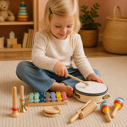 Musikinstrumentset i trä – Montessori-slagverk och rytmleksaker för barn