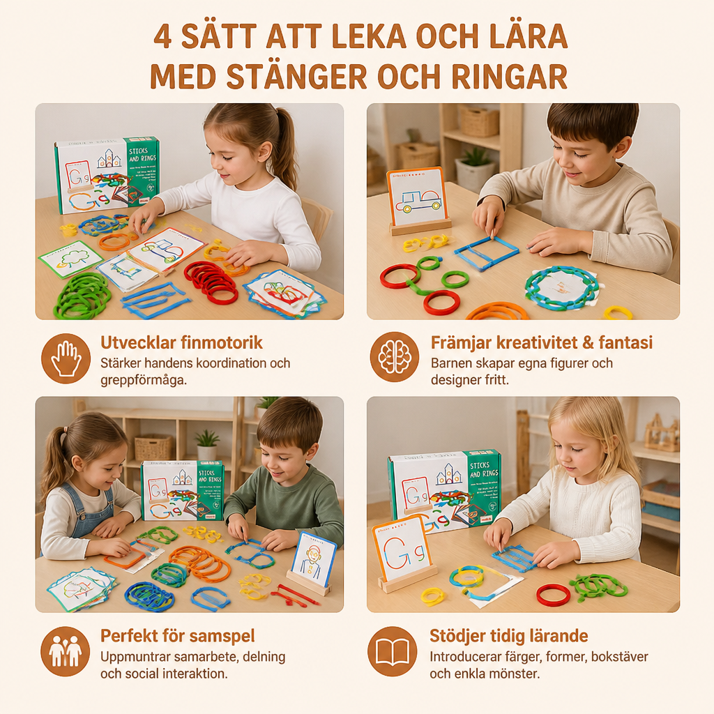 Pädagogisches Montessori-Stäbchen- und Ring-Puzzlespiel