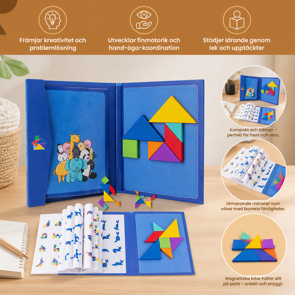 Bärbar Montessori Magnetisk Tangram-Pusselbok I Trä