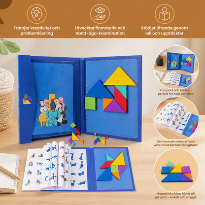 Bärbar Montessori Magnetisk Tangram-Pusselbok I Trä