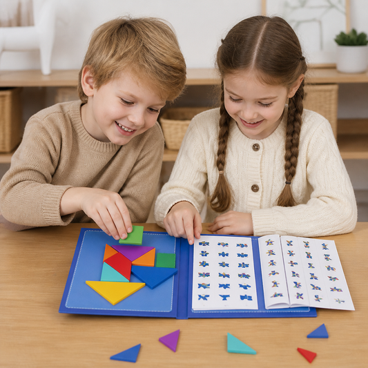 Bärbar Montessori Magnetisk Tangram-Pusselbok I Trä