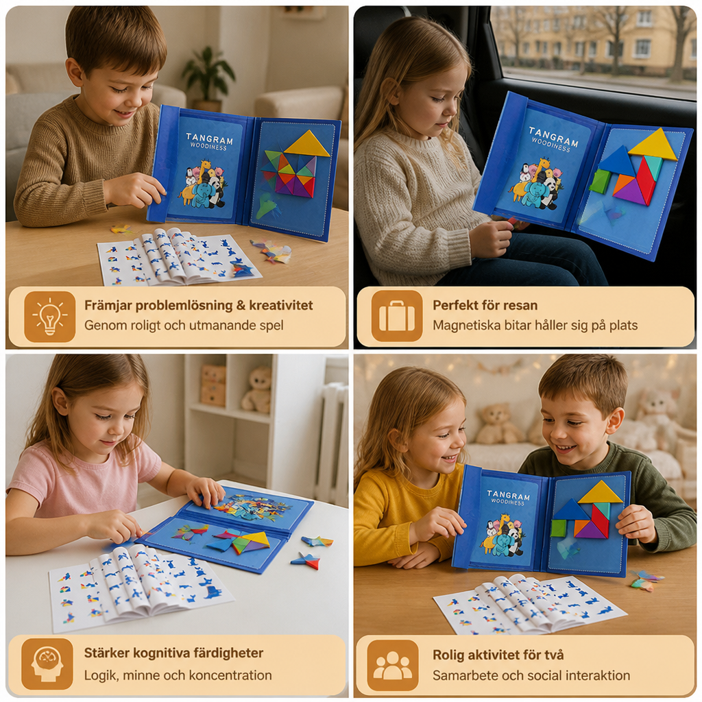 Bärbar Montessori Magnetisk Tangram-Pusselbok I Trä
