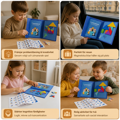 Bärbar Montessori Magnetisk Tangram-Pusselbok I Trä