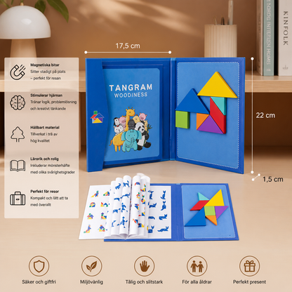 Bärbar Montessori Magnetisk Tangram-Pusselbok I Trä