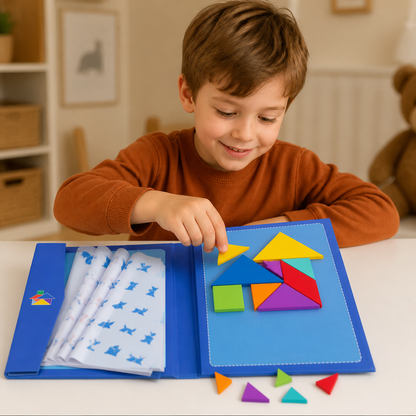 Bärbar Montessori Magnetisk Tangram-Pusselbok I Trä