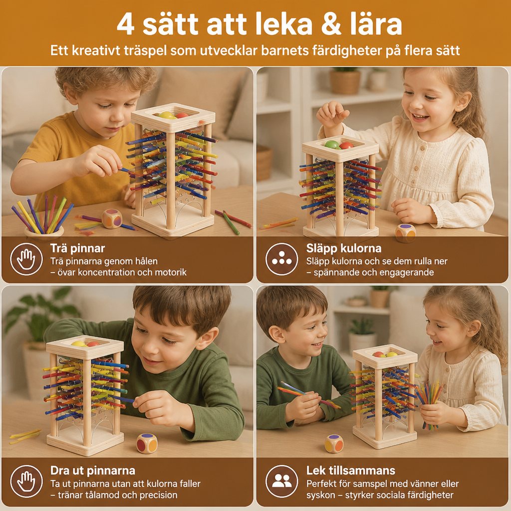 Pedagogiskt 3-i-1 Träspel Med Kulor Och Pinnar För Fingerfärdighet
