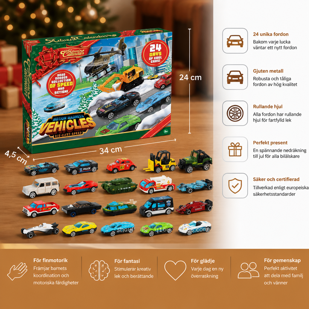 Julkalender med Gjutna Metallbilar för Barn