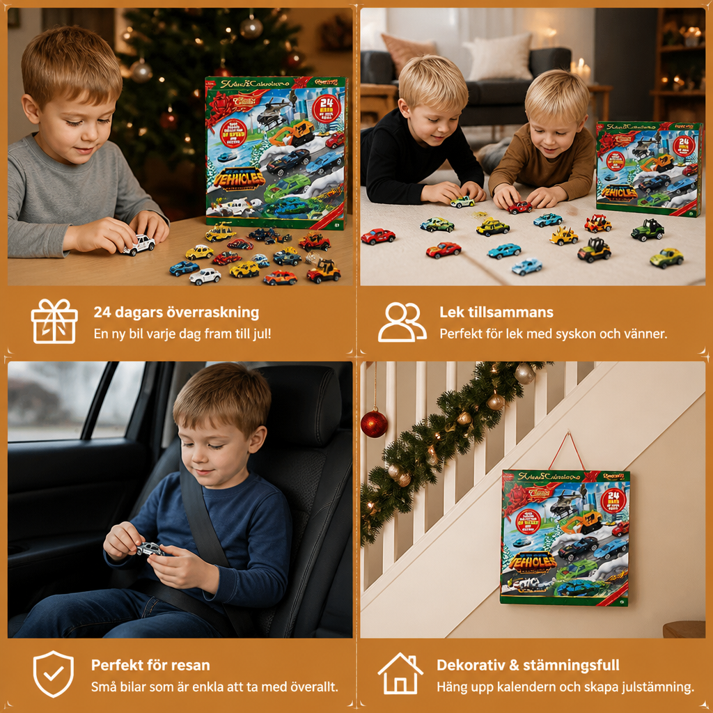 Julkalender med Gjutna Metallbilar för Barn
