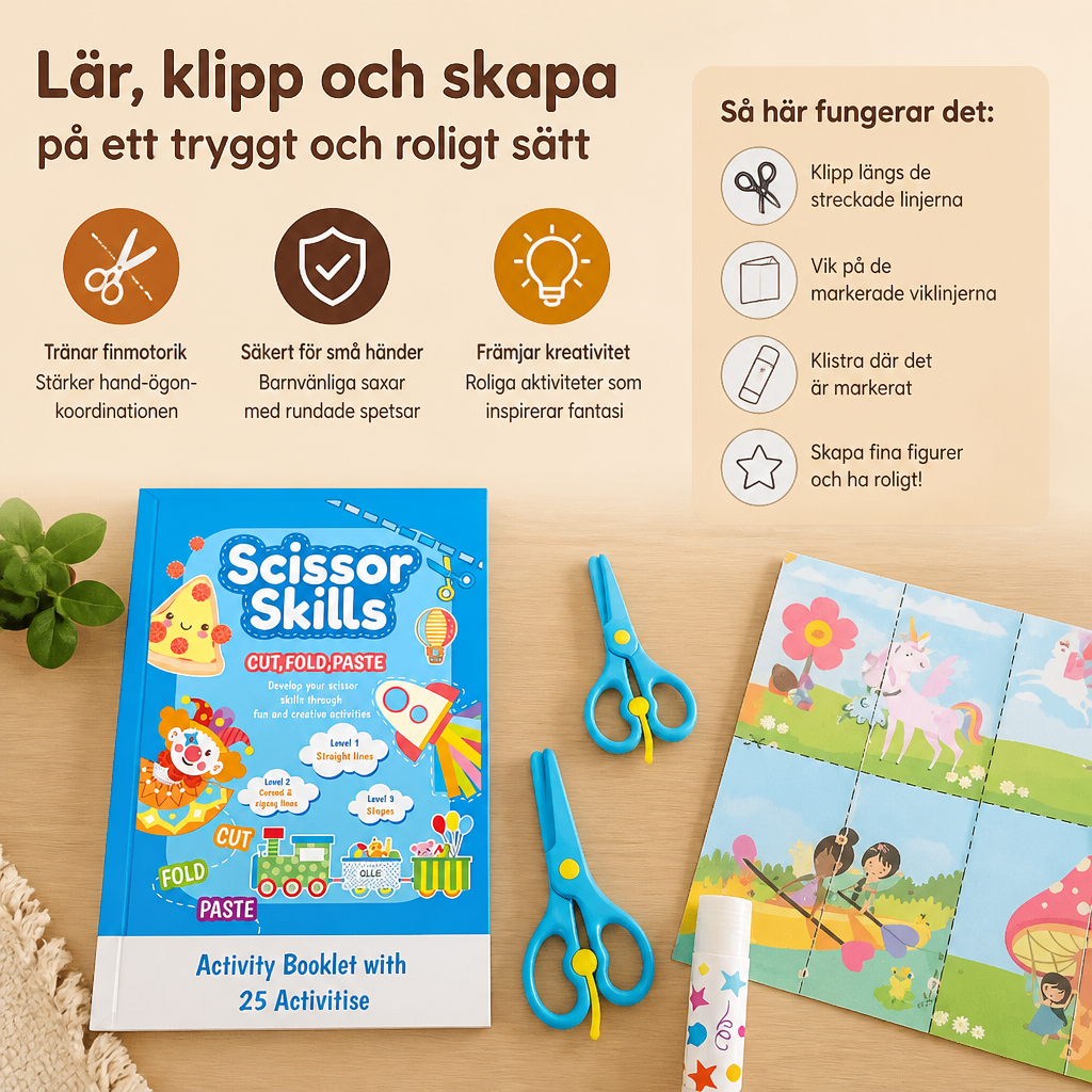 Klippövningsbok för barn – Säker klippträning med barnsax