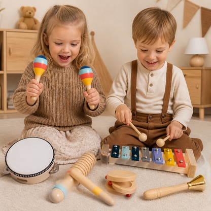 Musikinstrumentset i trä – Montessori-slagverk och rytmleksaker för barn