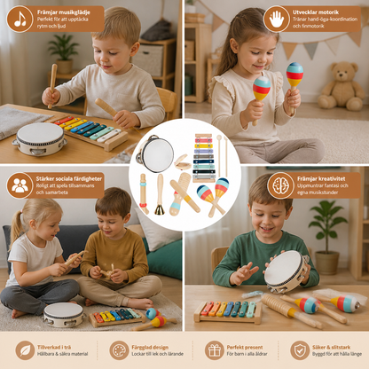 Musikinstrumentset i trä – Montessori-slagverk och rytmleksaker för barn