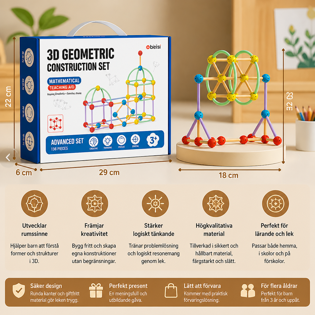 3D-geometriskt byggset – pedagogisk leksak för konstruktion och rumsuppfattning