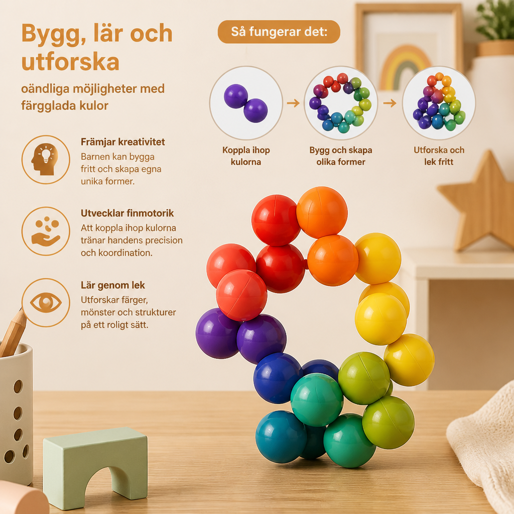 Färgglatt 3D-kulbyggset – Kreativt konstruktions- och finmotoriskt pedagogiskt leksak för barn