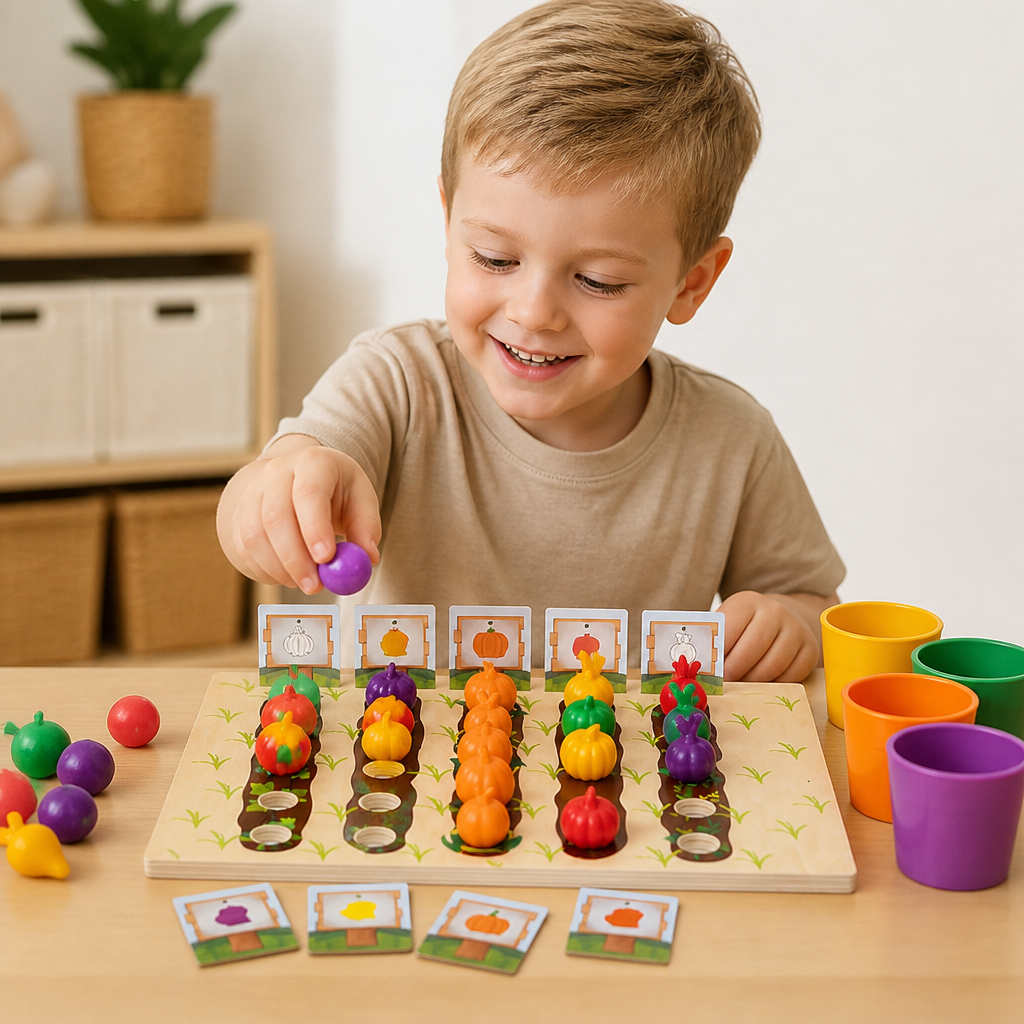 Montessori sorteringsspel med färger och siffror – lärorik bondgårdskalender
