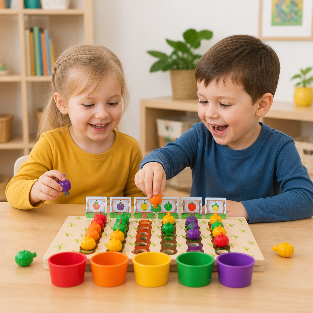 Montessori sorteringsspel med färger och siffror – lärorik bondgårdskalender