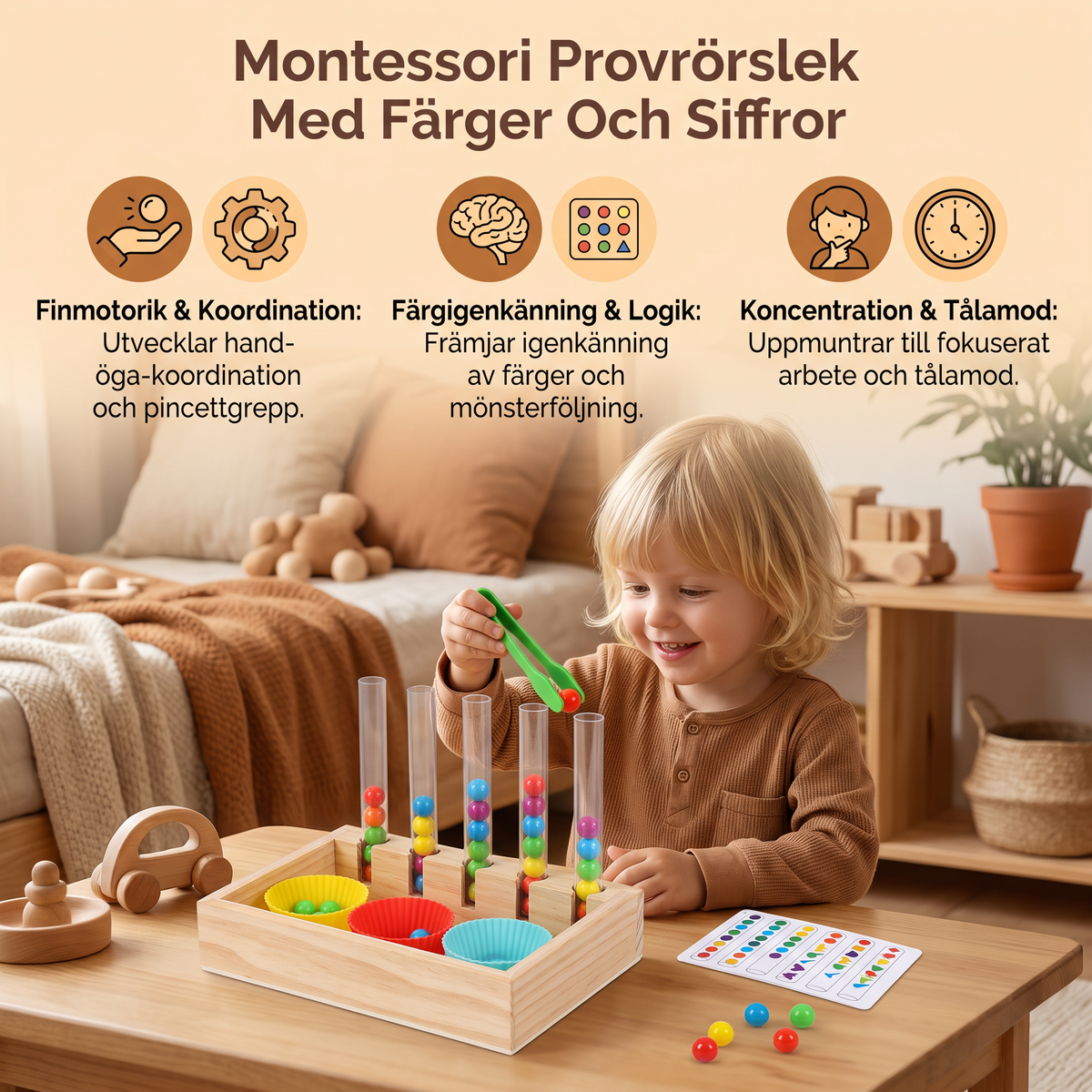 Montessori Provrörslek Med Färger Och Siffror – Lärande Lekset