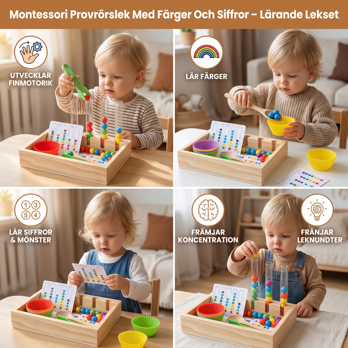 Montessori Provrörslek Med Färger Och Siffror – Lärande Lekset