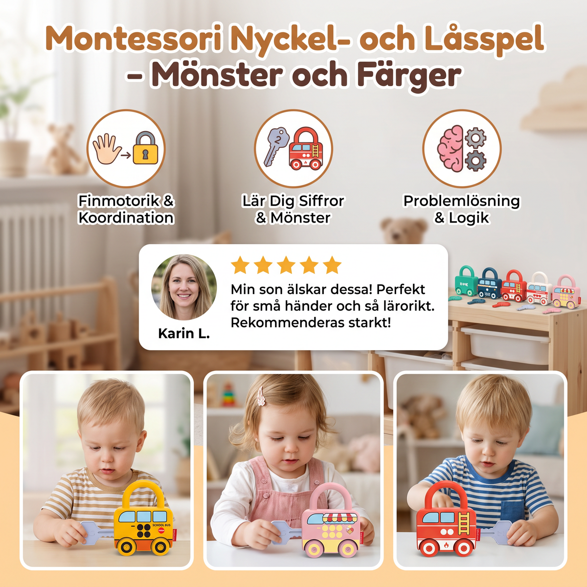 Montessori Nyckel- och Låsspel – Mönster och Färger