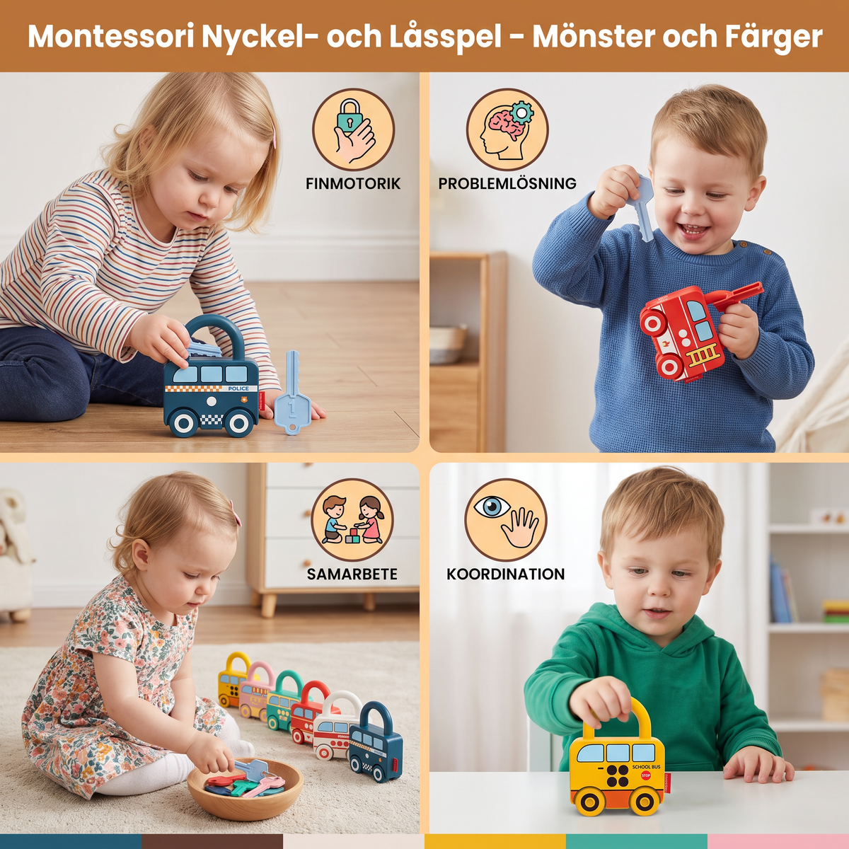 Montessori Nyckel- och Låsspel – Mönster och Färger