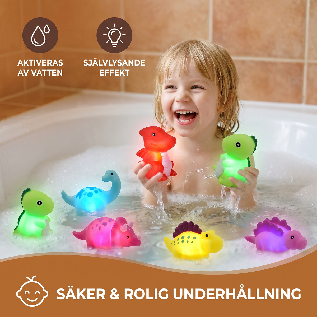 Självlysande Badleksak med Dinosaurie
