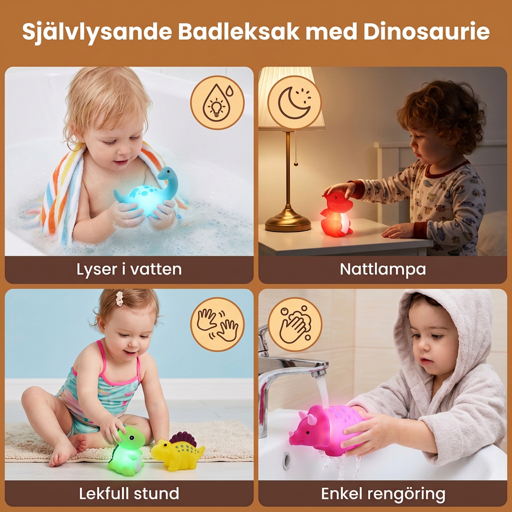 Självlysande Badleksak med Dinosaurie