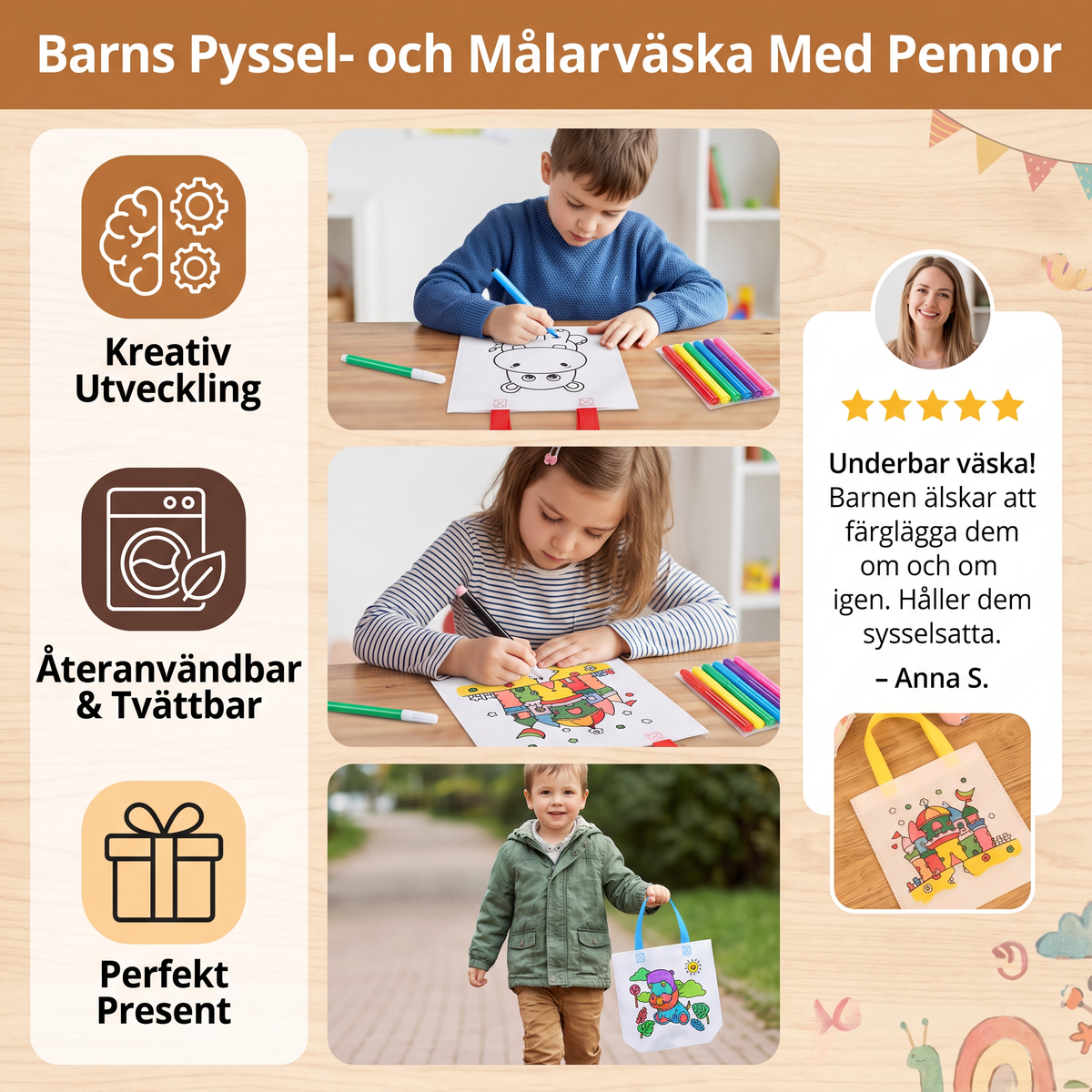 Barns Pyssel- och Målarväska Med Pennor
