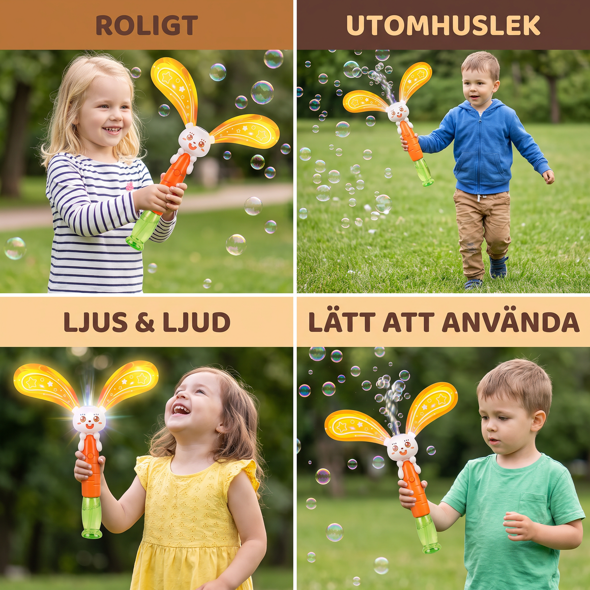 Såpbubbelkanin med vingar och ljus – bubbelmaskin för barn