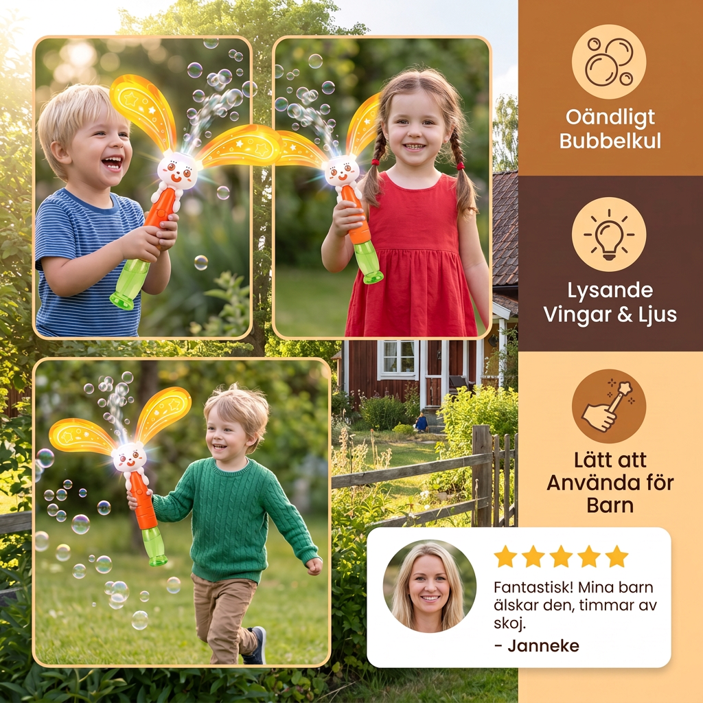 Såpbubbelkanin med vingar och ljus – bubbelmaskin för barn
