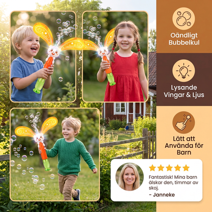 Såpbubbelkanin med vingar och ljus – bubbelmaskin för barn