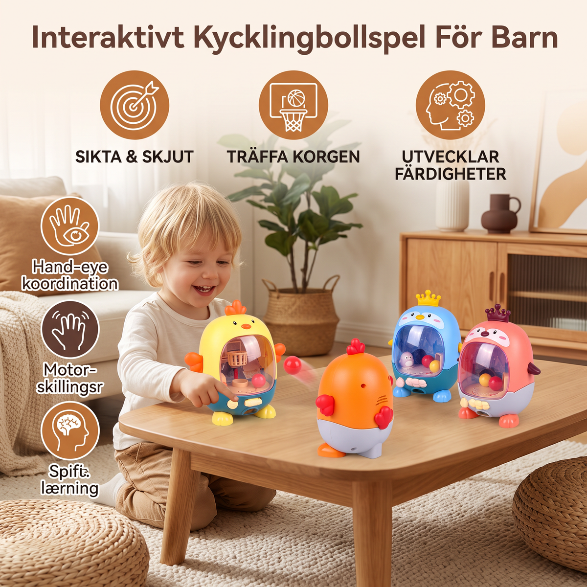 Interaktivt Kycklingbollspel För Barn – Sikta, Skjut & Träffa Lärspel