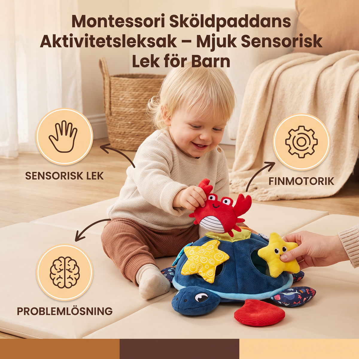 Montessori Sköldpaddans Aktivitetsleksak – Mjuk Sensorisk Lek för Barn