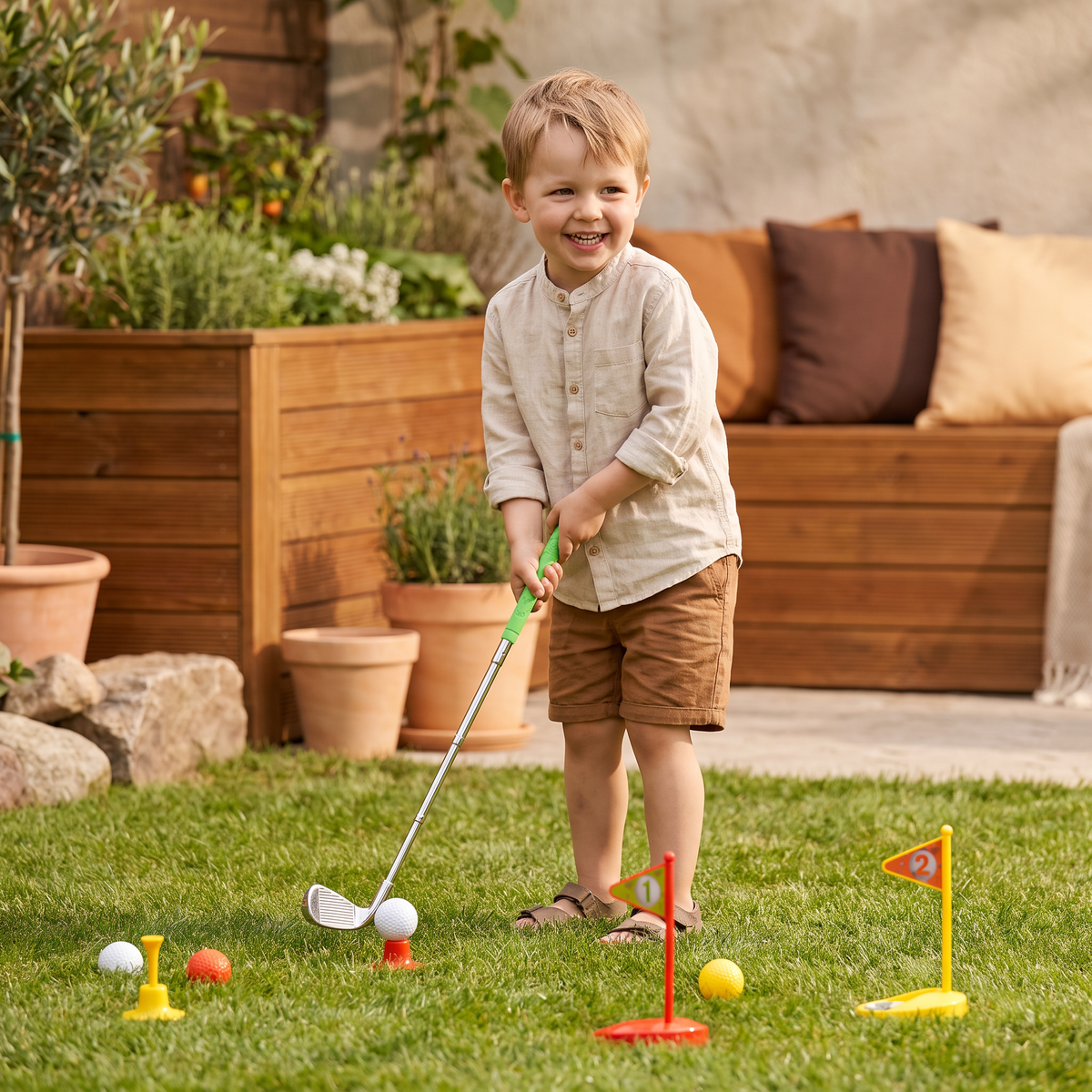 Kids Golf Set med Justerbara Klubbor – Perfekt för Trädgårdslek