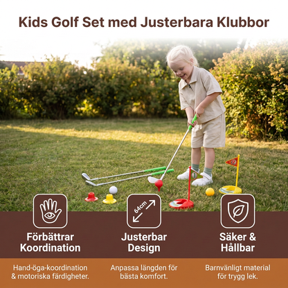 Kids Golf Set med Justerbara Klubbor – Perfekt för Trädgårdslek