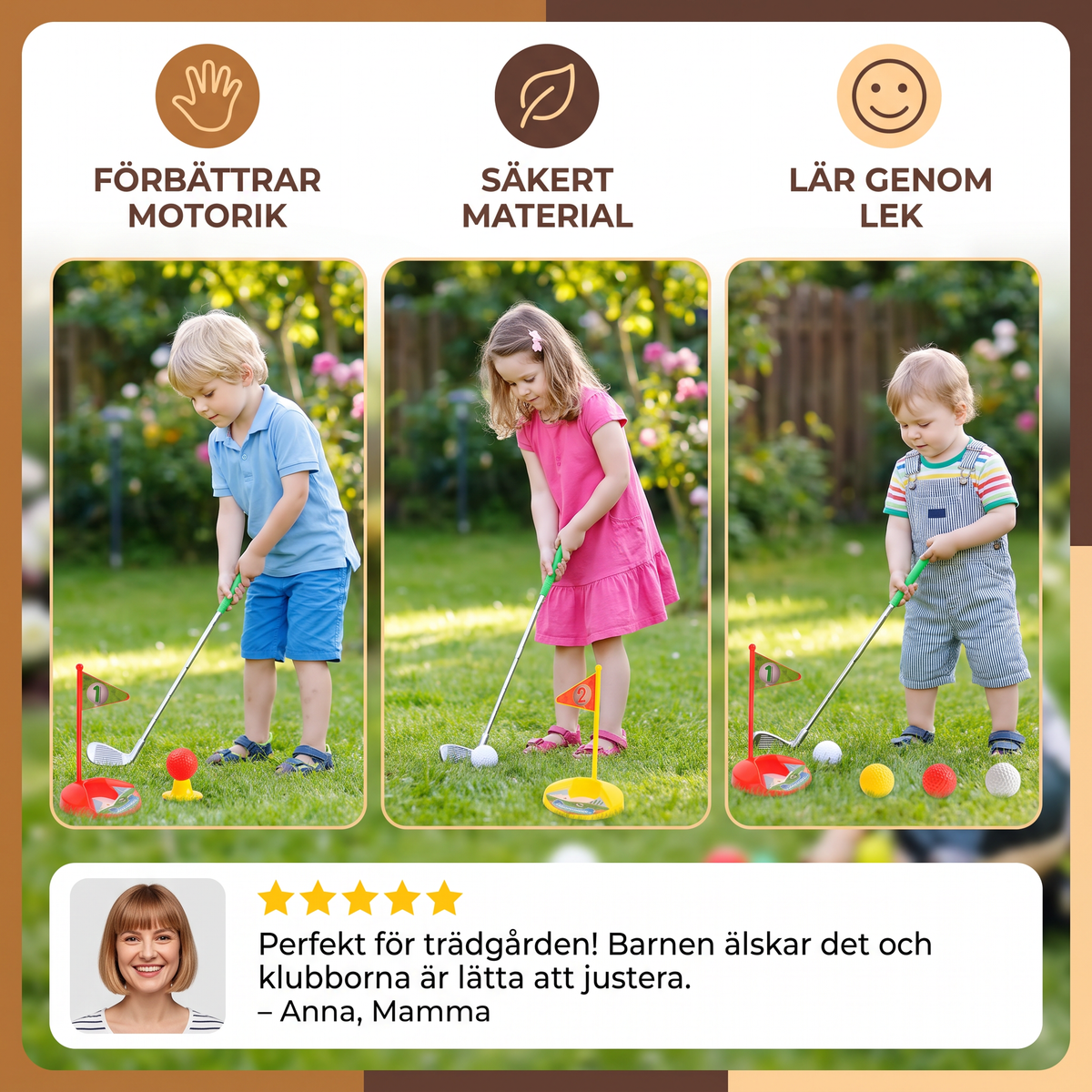Kids Golf Set med Justerbara Klubbor – Perfekt för Trädgårdslek