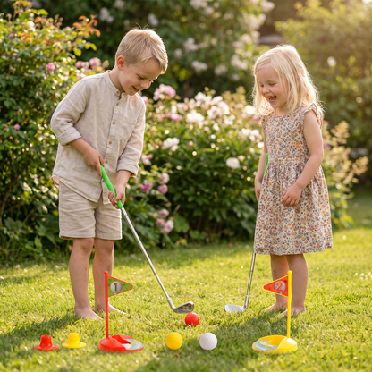 Kids Golf Set med Justerbara Klubbor – Perfekt för Trädgårdslek