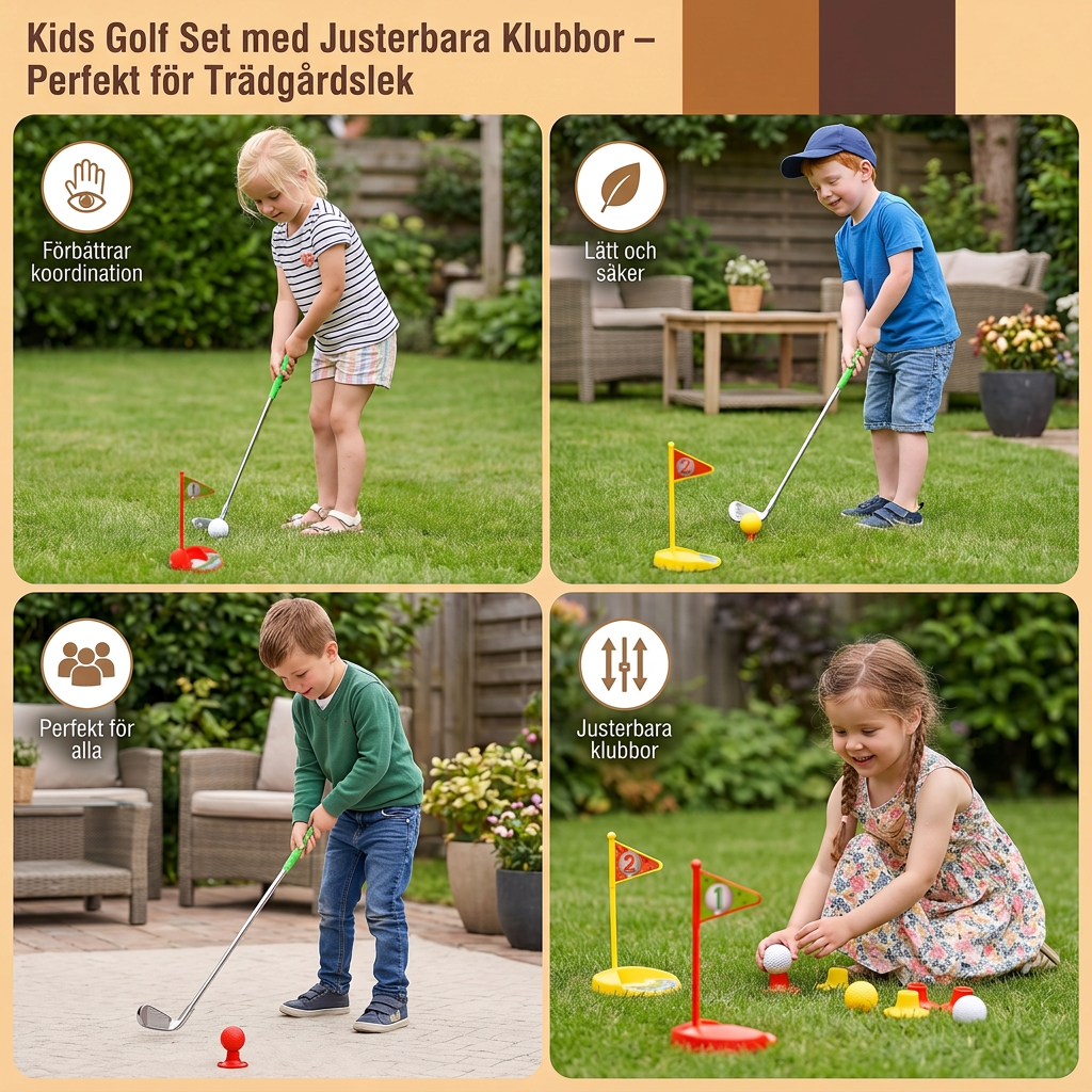 Kids Golf Set med Justerbara Klubbor – Perfekt för Trädgårdslek